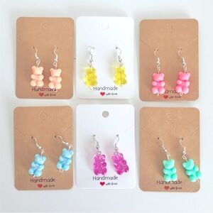 New Set of 6 Pairs of Resin Gummy Bear Novelty Candy Earrings Funny Unique Gifts